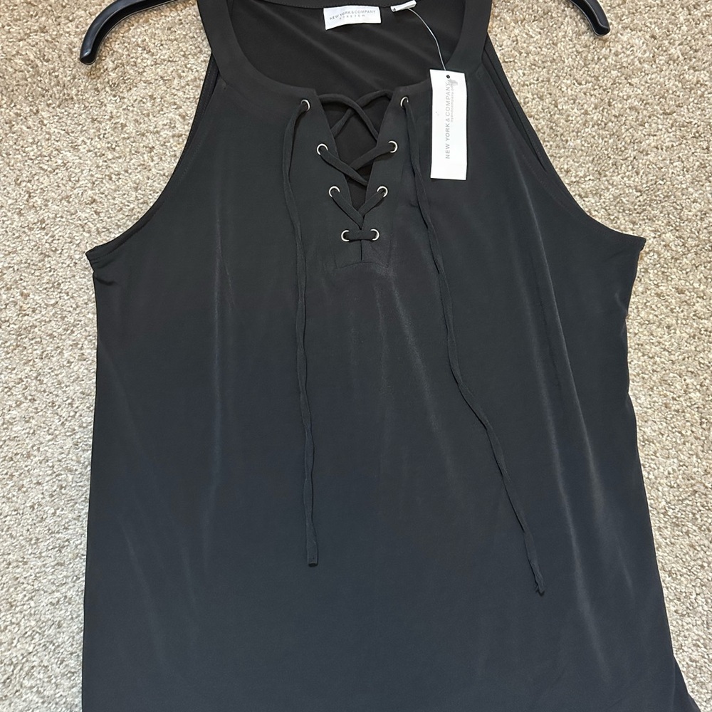 New York & Co Black Tie Front Tank Top